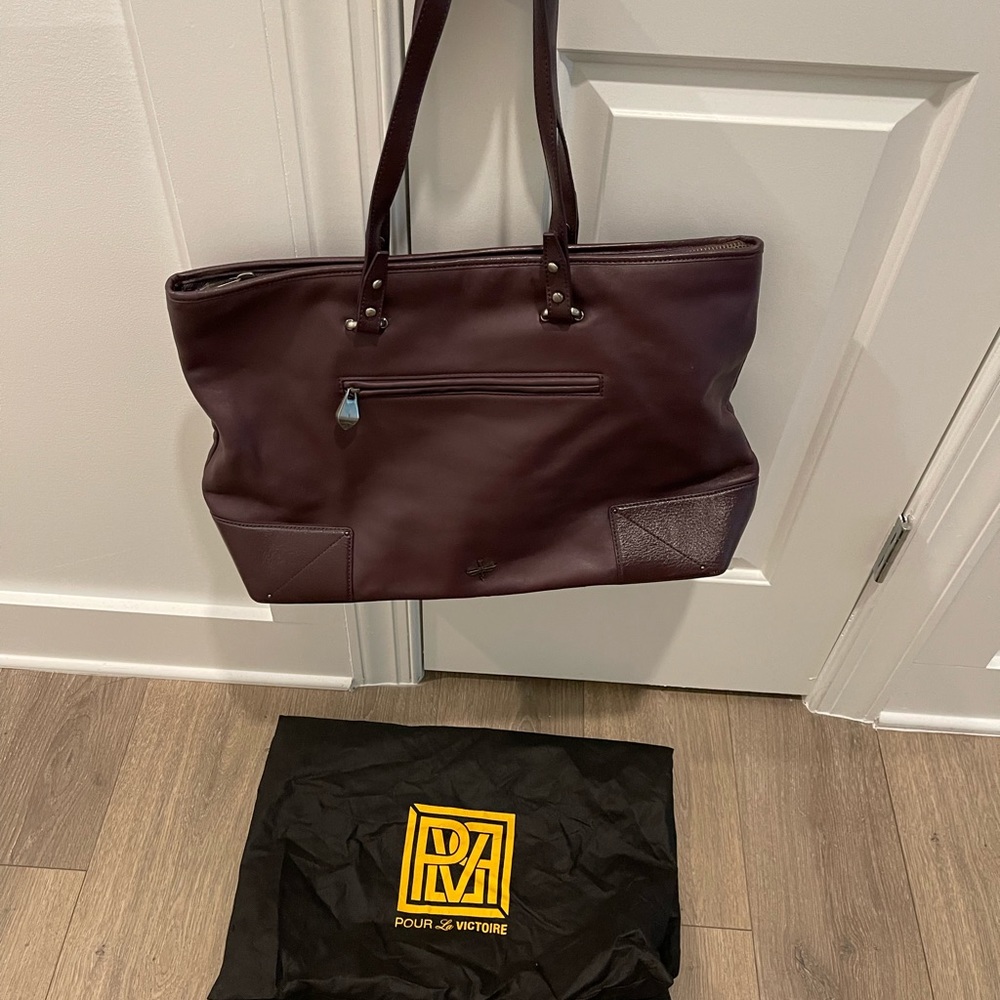 RARE Pour La Victoire Purple Leather Tote Gumetal hardware